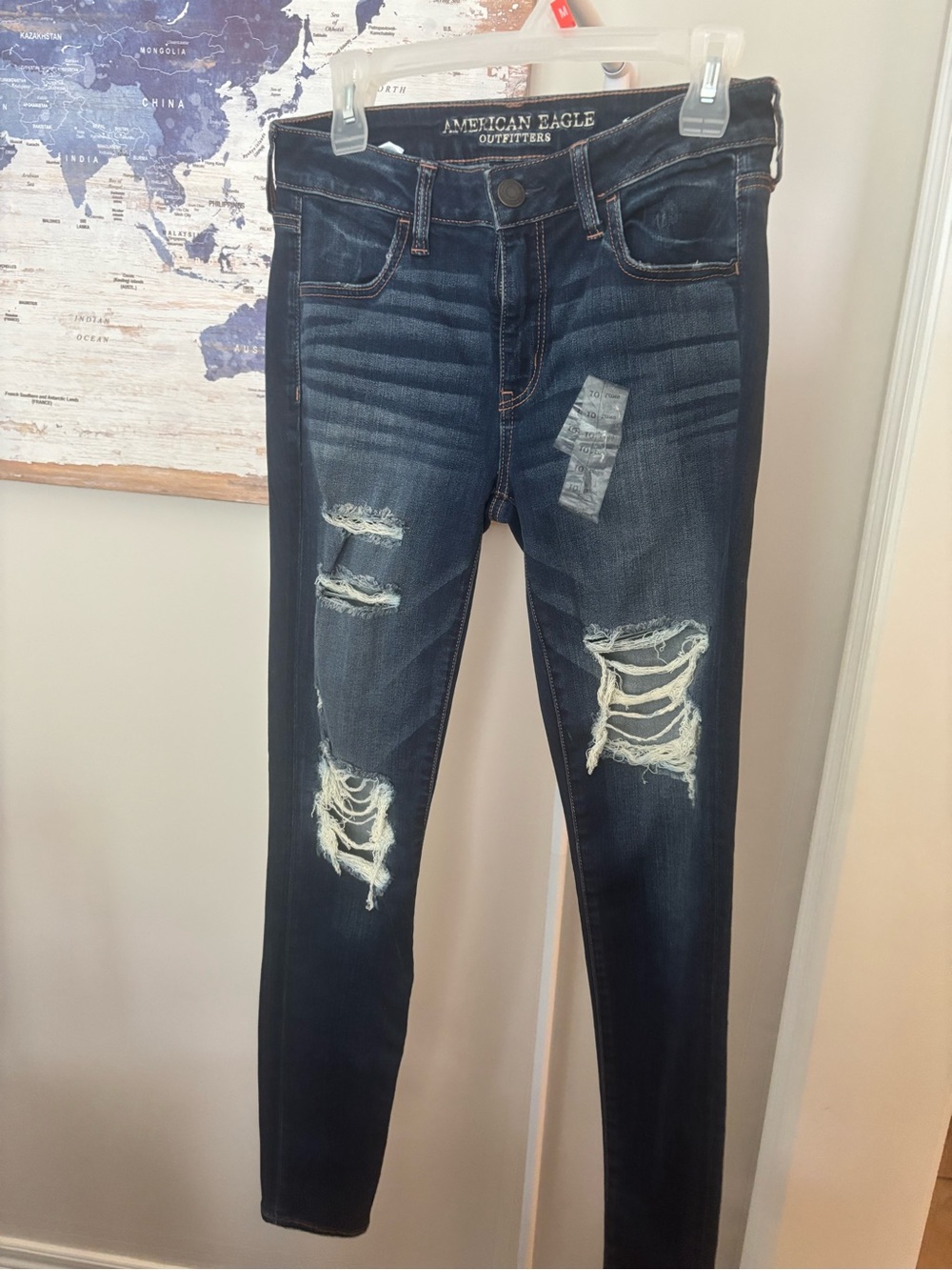 American Eagle Outfitters Navy Distressed High-Rise Skinny Jeans